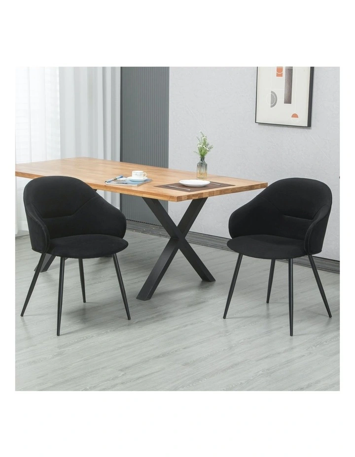 Dining Chair with Fabric Upholstery 2 Piece Set in Black image 2