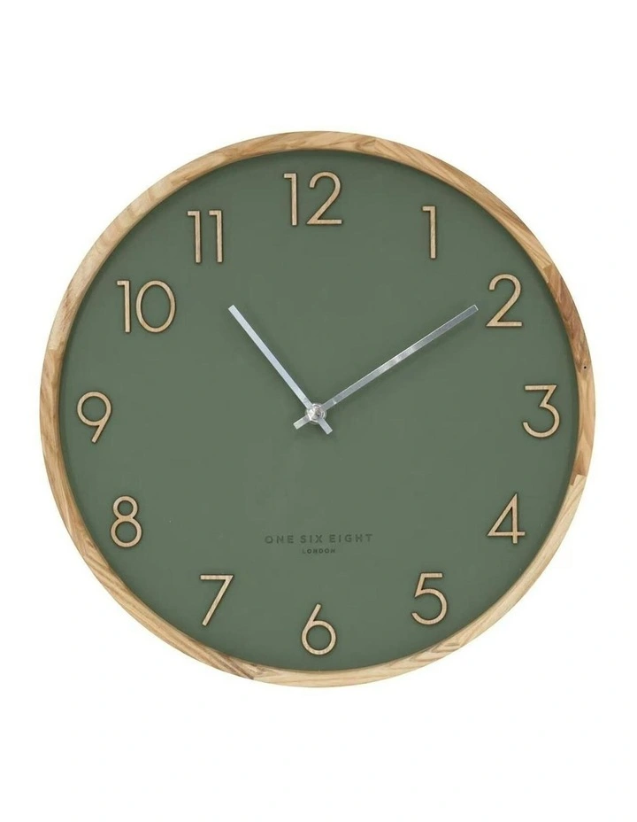 Scarlett Silent Wall Clock 35cm in Olive Green image 1