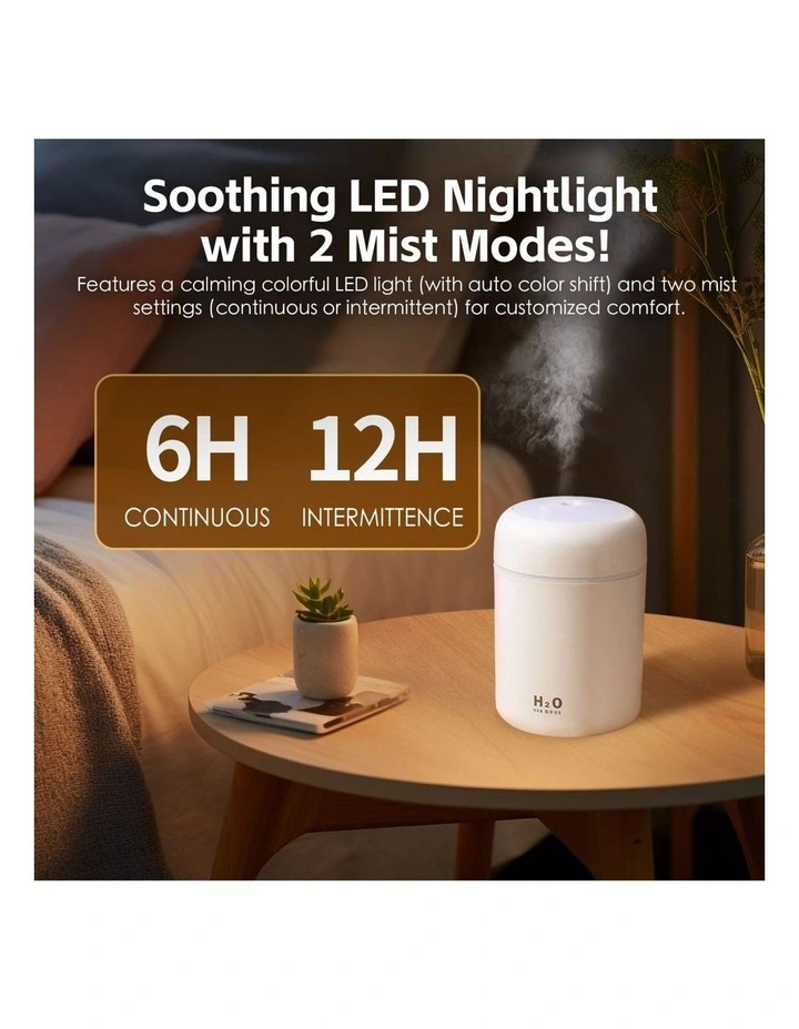 Mini LED Ultrasonic Humidifier 300ml in White image 2