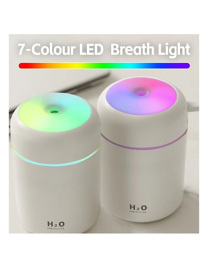 Mini LED Ultrasonic Humidifier 300ml in White image 3