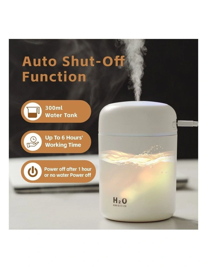 Mini LED Ultrasonic Humidifier 300ml in White image 5