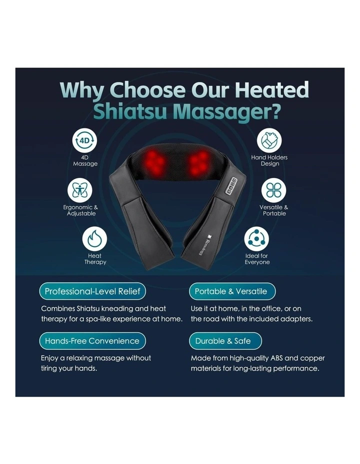 Heated Shiatsu Neck and Shoulder Massager with Heat Electric Deep Tissue Massager image 6