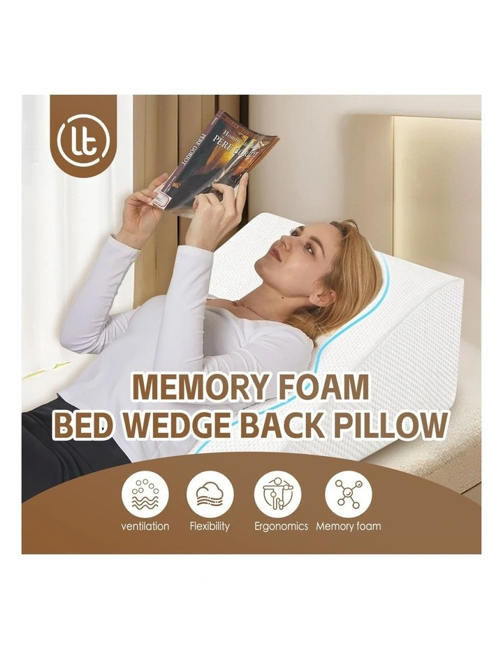 Memory Foam Bed Wedge Back Support Pillow in White image 2