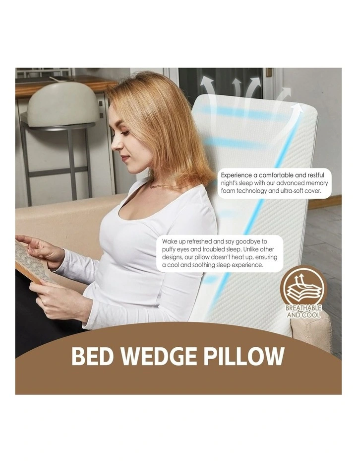 Memory Foam Bed Wedge Back Support Pillow in White image 3