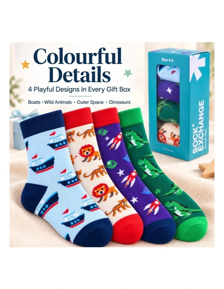 Socks Gift Boxed 4 Pairs in Multi image 4