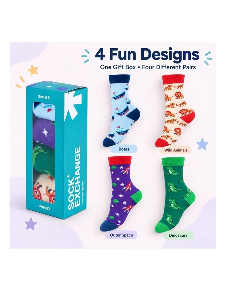 Socks Gift Boxed 4 Pairs in Multi image 5