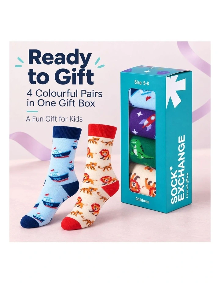 Socks Gift Boxed 4 Pairs in Multi image 7