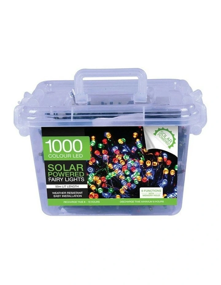 1000 Solar Led Fairy Lights 8 Function Memory Hold in Multi image 1