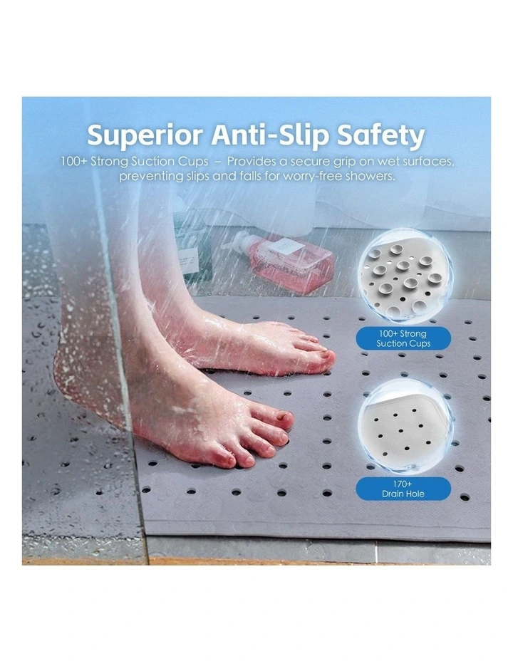Anti-Slip Grip Shower Mat 70x40cm 2 Pieces in Grey image 2