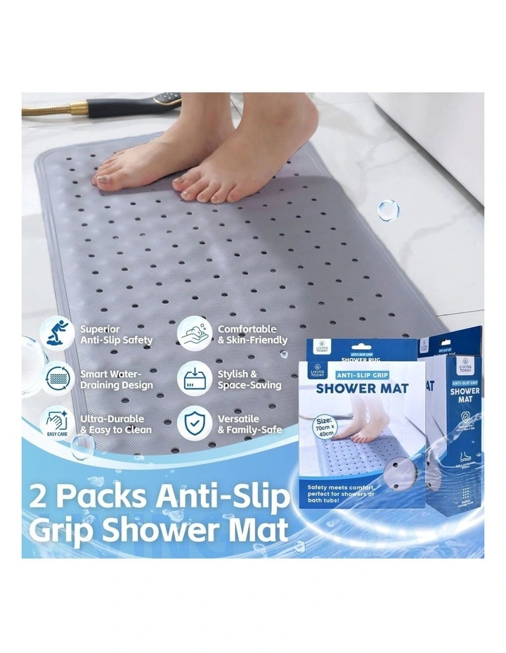 Anti-Slip Grip Shower Mat 70x40cm 2 Pieces in Grey image 6