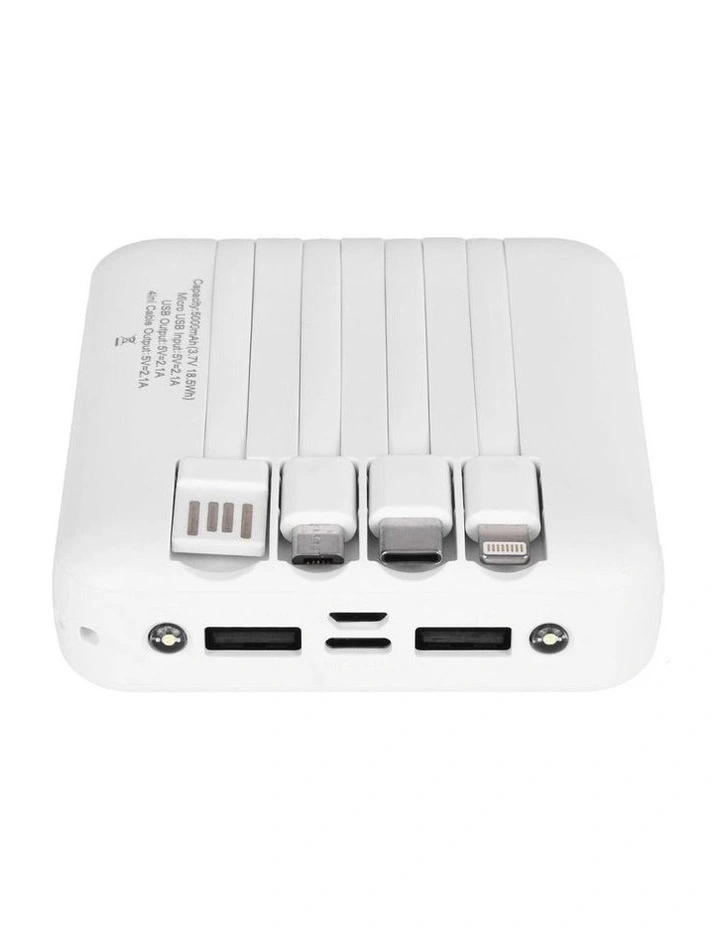 Fast Charge Power Bank With 4 Built-In Cables And LED Lights 5000MAH image 1