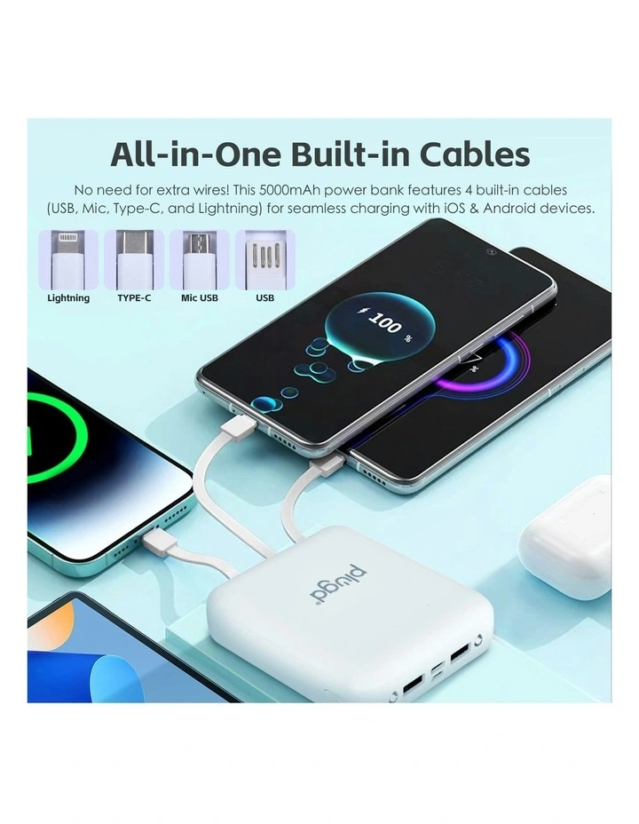 Fast Charge Power Bank With 4 Built-In Cables And LED Lights 5000MAH image 2