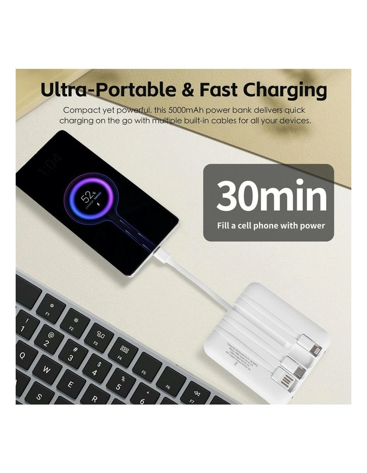 Fast Charge Power Bank With 4 Built-In Cables And LED Lights 5000MAH image 6
