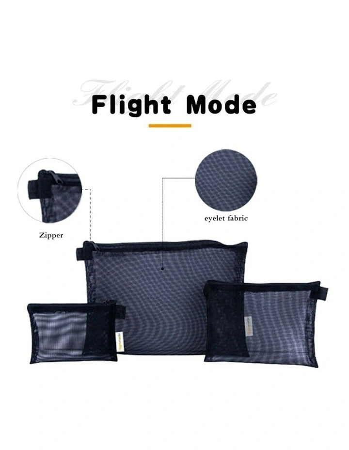 Zipper Travel Cosmetic Mesh Bag Set 3 Pack in Black image 3