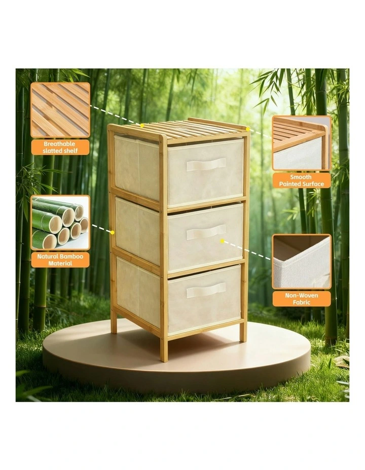 3 Drawer Bamboo Storage Cabinet in Brown image 2