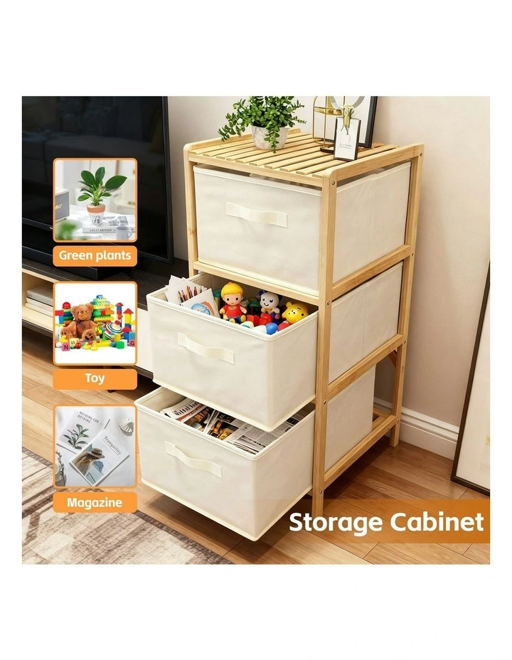 3 Drawer Bamboo Storage Cabinet in Brown image 4