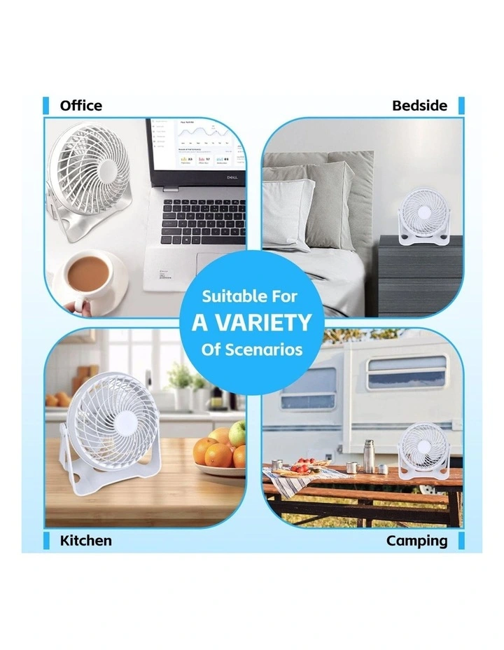 USB Rechargeable Portable Desk Fan in White image 2