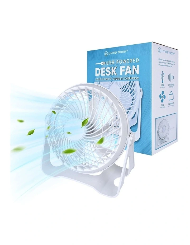 USB Rechargeable Portable Desk Fan in White image 3