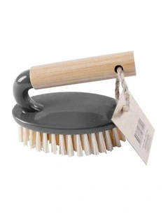 Eco Bamboo Handle Iron Household Scrubber Brush in Beige