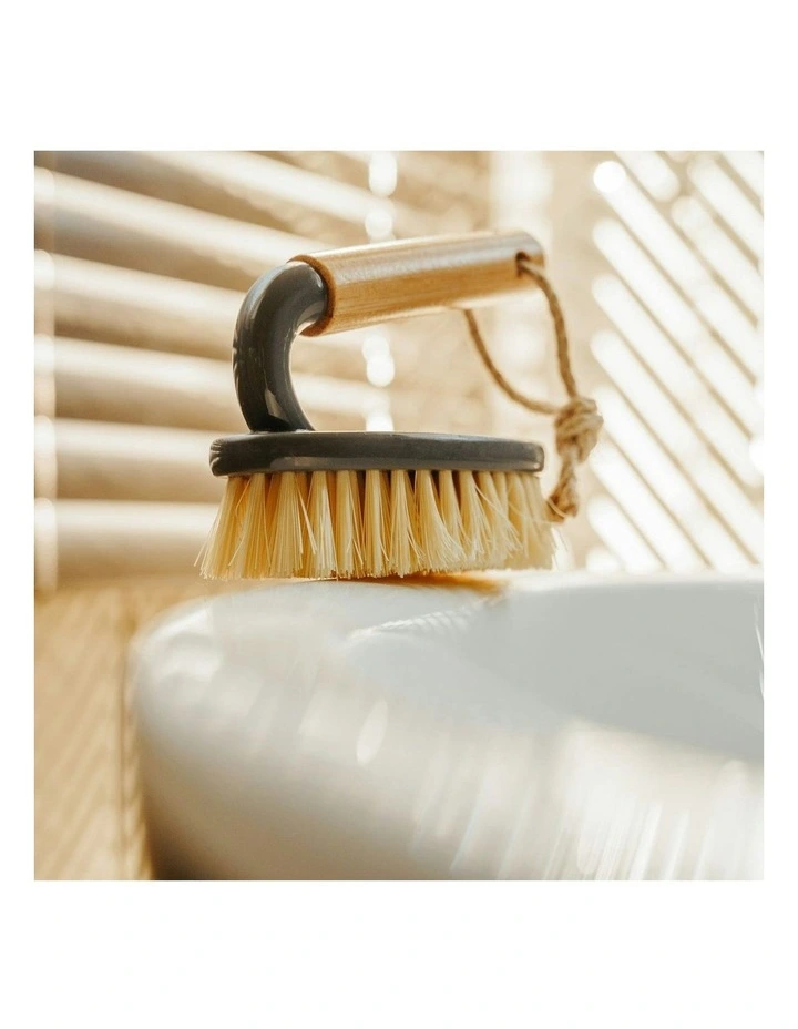 Eco Bamboo Handle Iron Household Scrubber Brush in Beige image 2