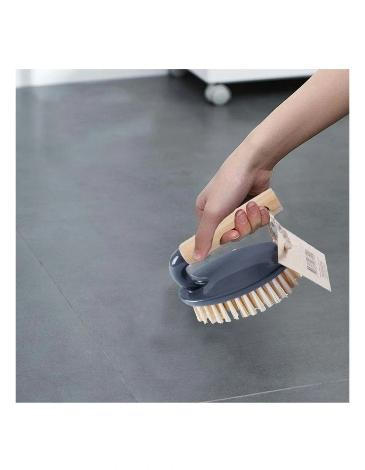 Eco Bamboo Handle Iron Household Scrubber Brush in Beige image 4