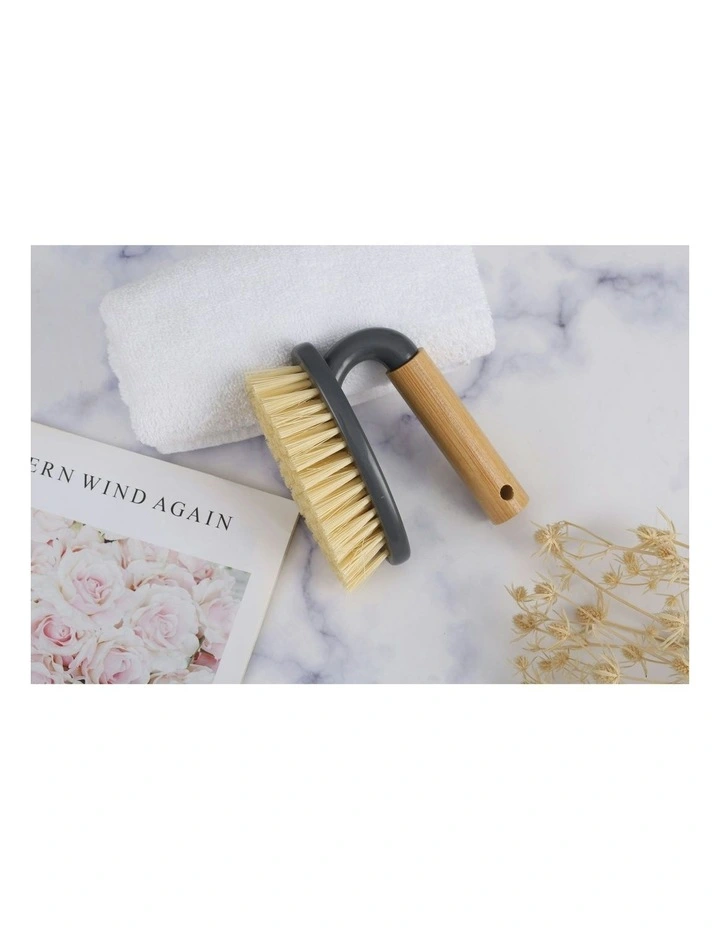 Eco Bamboo Handle Iron Household Scrubber Brush in Beige image 5