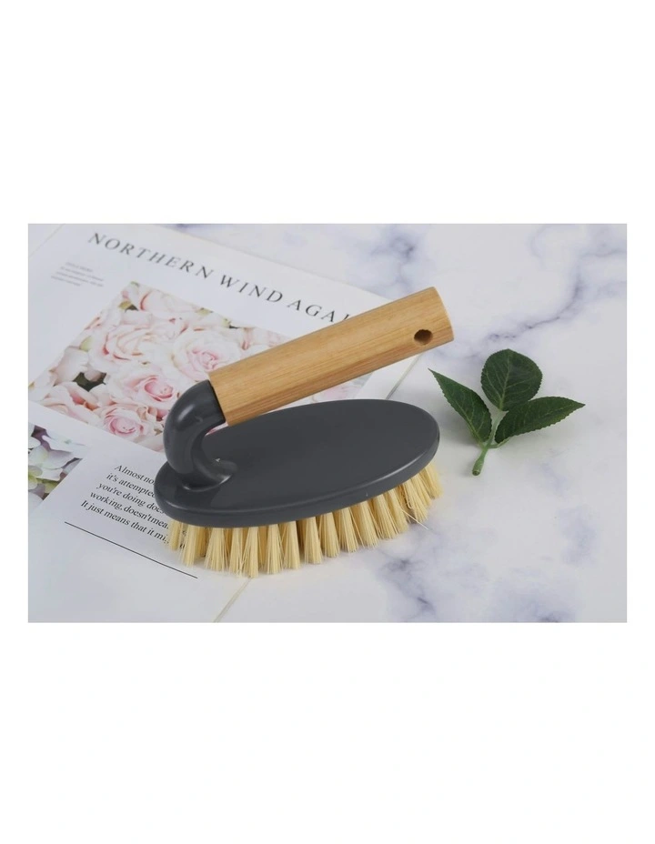 Eco Bamboo Handle Iron Household Scrubber Brush in Beige image 6