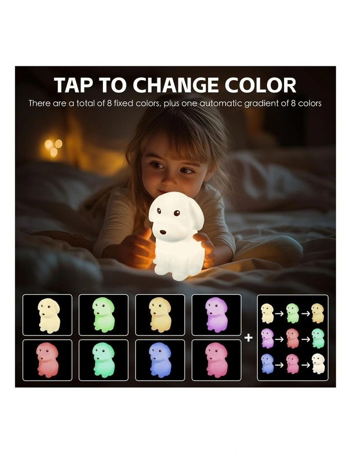 Squishy Silicone Dog Night Light with 8-Colour Tap Control And Timer in Beige image 2