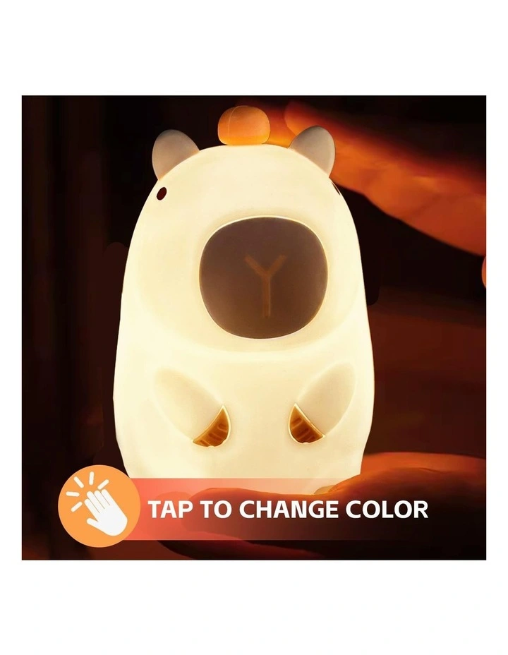 Squishy Silicone Capybara Night Light with 8-Colour Tap Control And Timer in Beige image 2