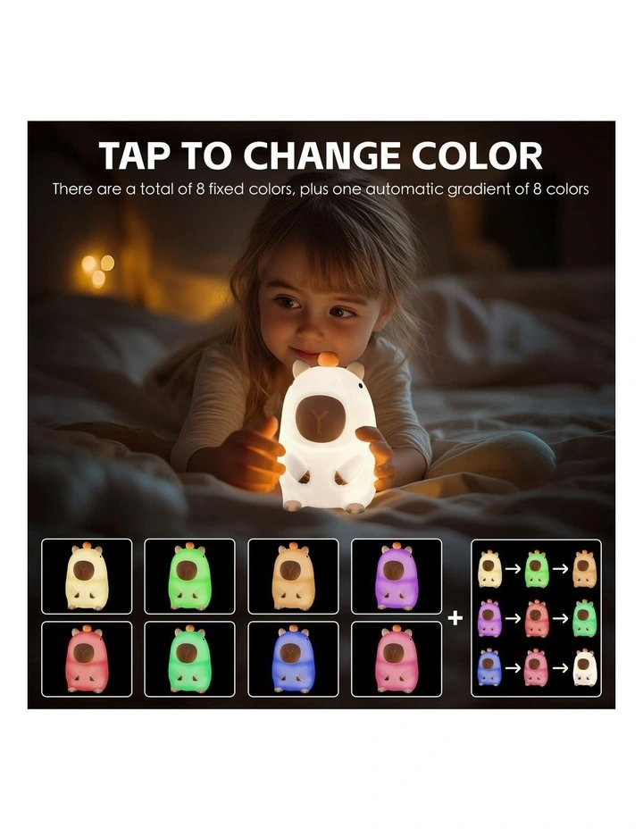 Squishy Silicone Capybara Night Light with 8-Colour Tap Control And Timer in Beige image 3