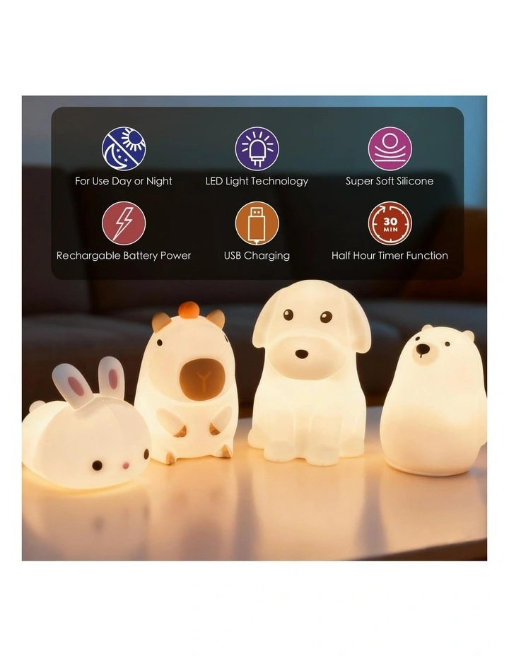 Squishy Silicone Capybara Night Light with 8-Colour Tap Control And Timer in Beige image 7