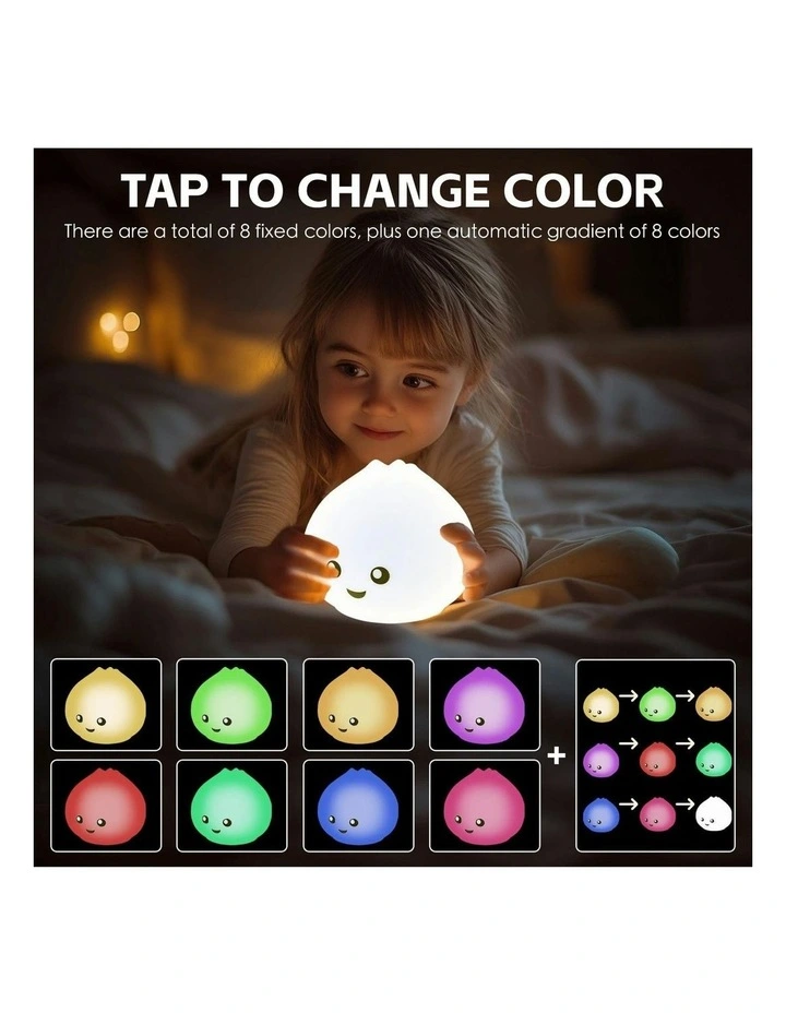 Squishy Silicone Dumpling Night Light with 8-Colour Tap Control And Timer in Beige image 3