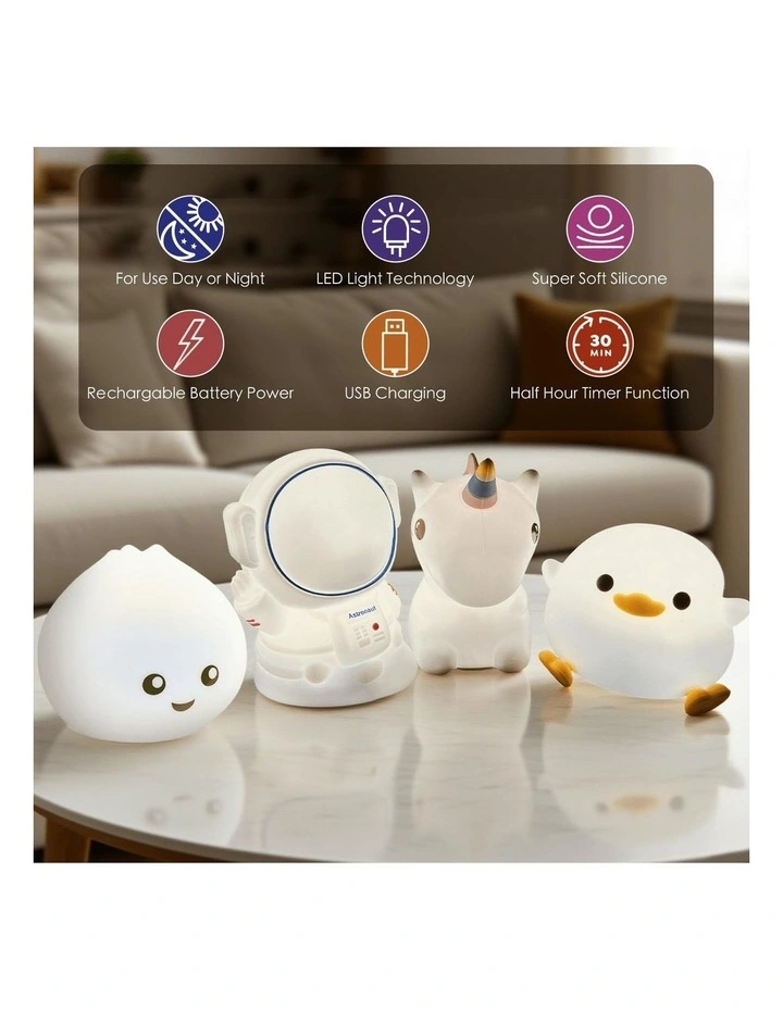 Squishy Silicone Dumpling Night Light with 8-Colour Tap Control And Timer in Beige image 7