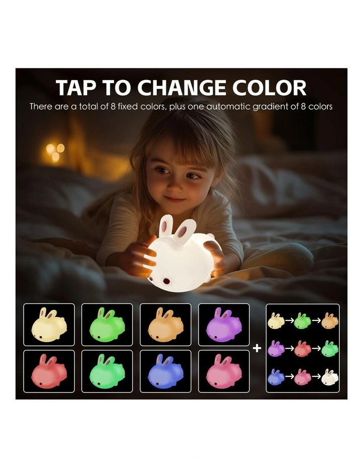 Squishy Silicone Bunny Night Light with 8-Colour Tap Control And Timer in Beige image 2