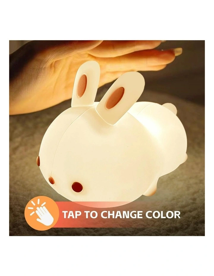Squishy Silicone Bunny Night Light with 8-Colour Tap Control And Timer in Beige image 7