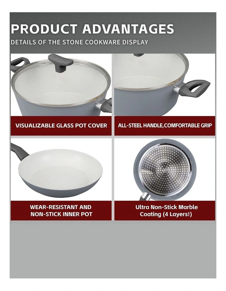 Non-Stick Marble Casserole with Glass Lid 24cm in Grey image 3