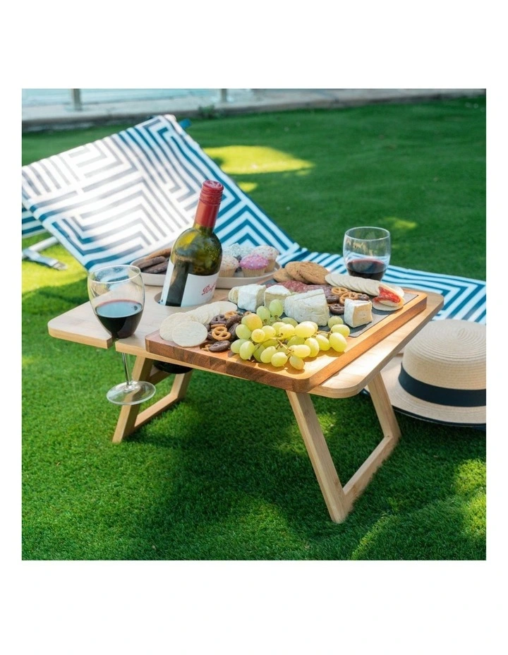 Bamboo Folding Picnic Table Wine And Snack Table image 3