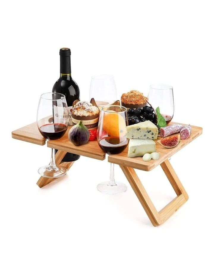 Bamboo Folding Picnic Table Wine And Snack Table image 6