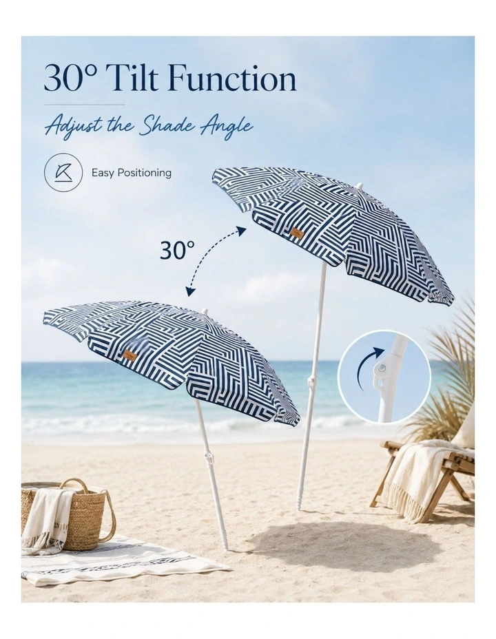150cm Portable Tiltable Beach Umbrella with Carry Bag Makena image 3