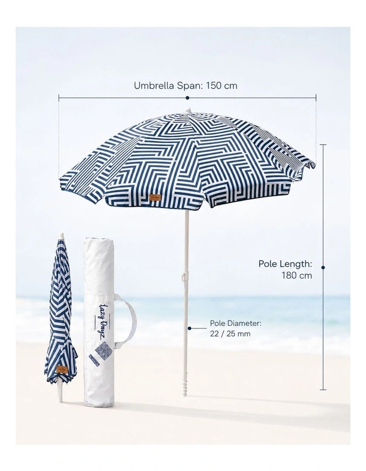 150cm Portable Tiltable Beach Umbrella with Carry Bag Makena image 6
