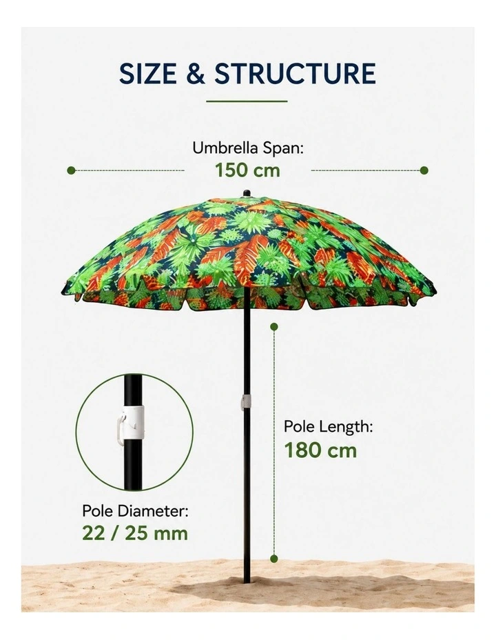 Tiltable Beach Umbrella with Carry Bag 150cm in Mossman image 7