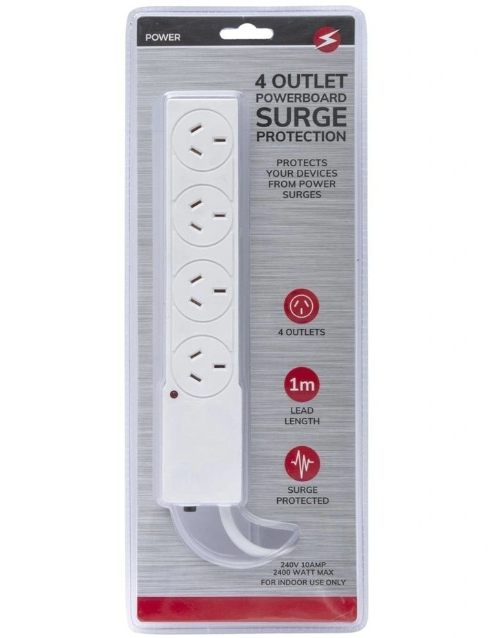 4 Outlet Powerboard With Surge Protection White EL0030 image 1