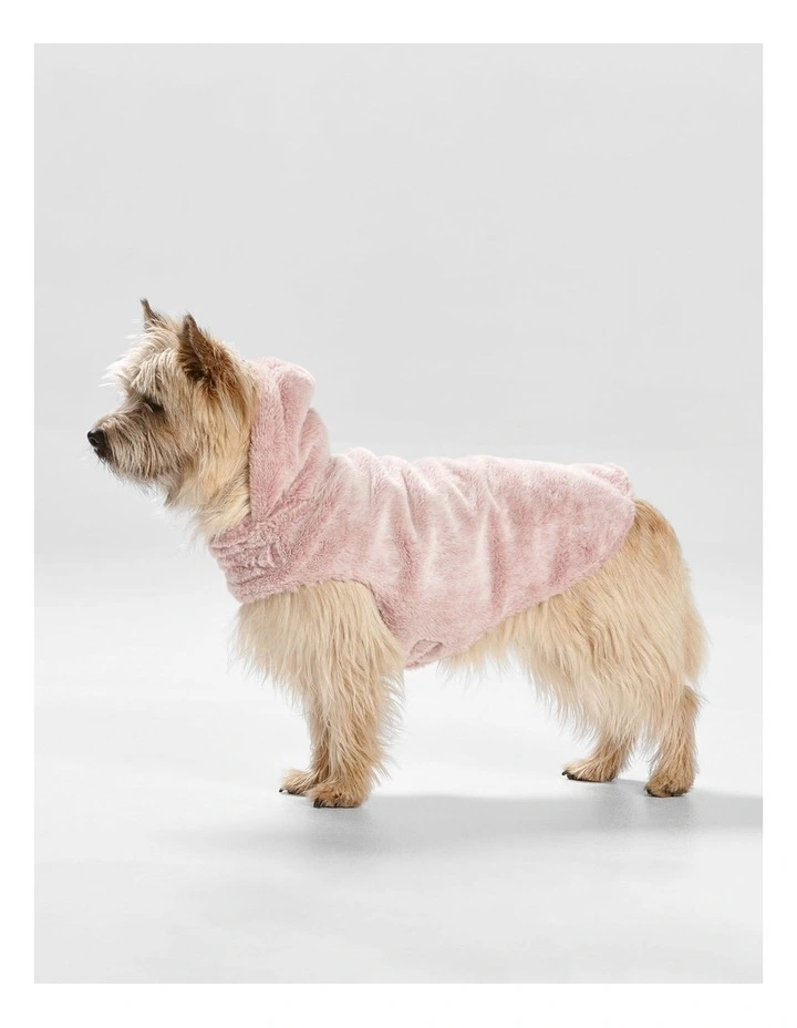 Faux Fur Dog Coat with Hood in Pink image 1