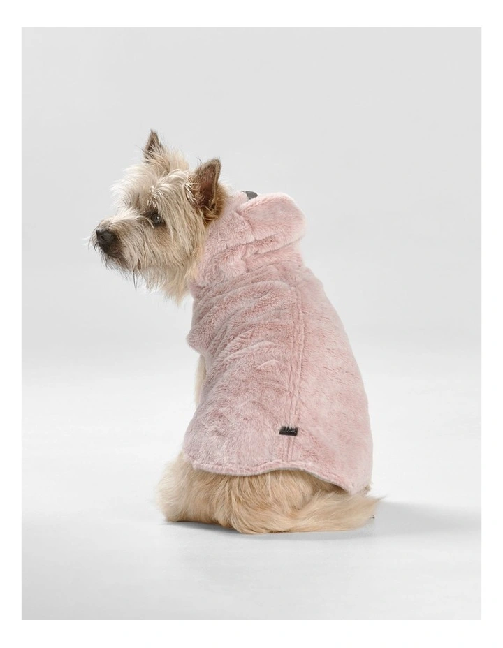 Faux Fur Dog Coat with Hood in Pink image 3