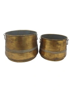 Lustre Vintage Garden Flower Metal Pots 2 Sets in Bronze
