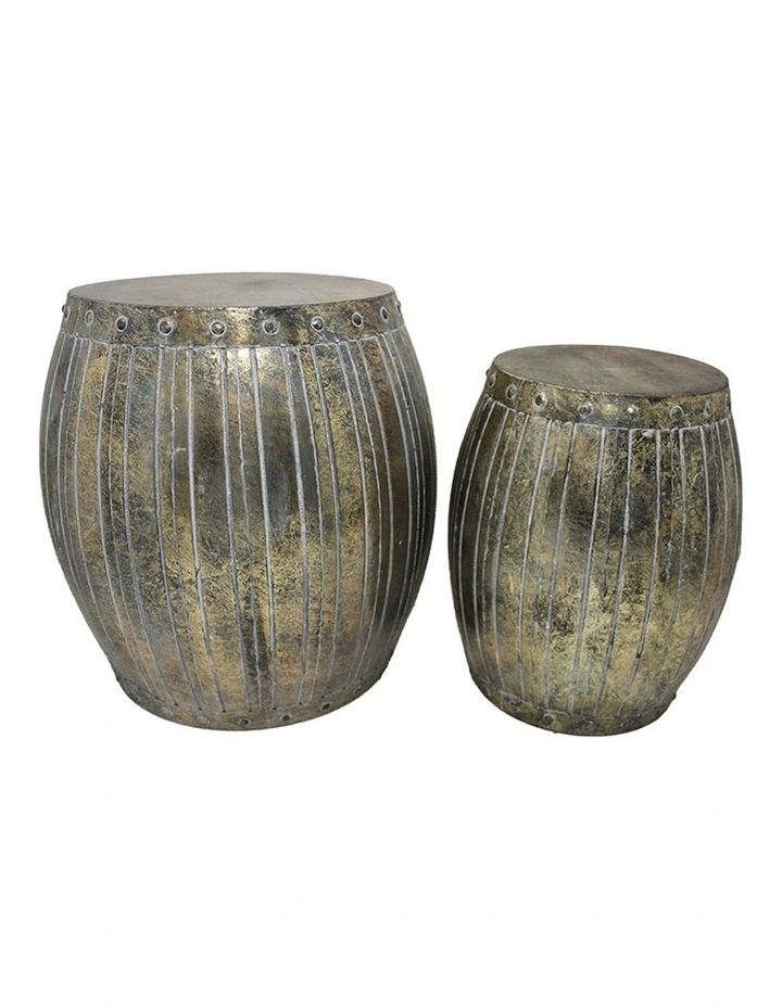 Vintage Barrel Stool Set of 2 in Brown image 1
