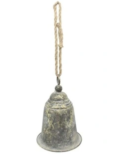 Large Hanging Bell with Rope in Rust