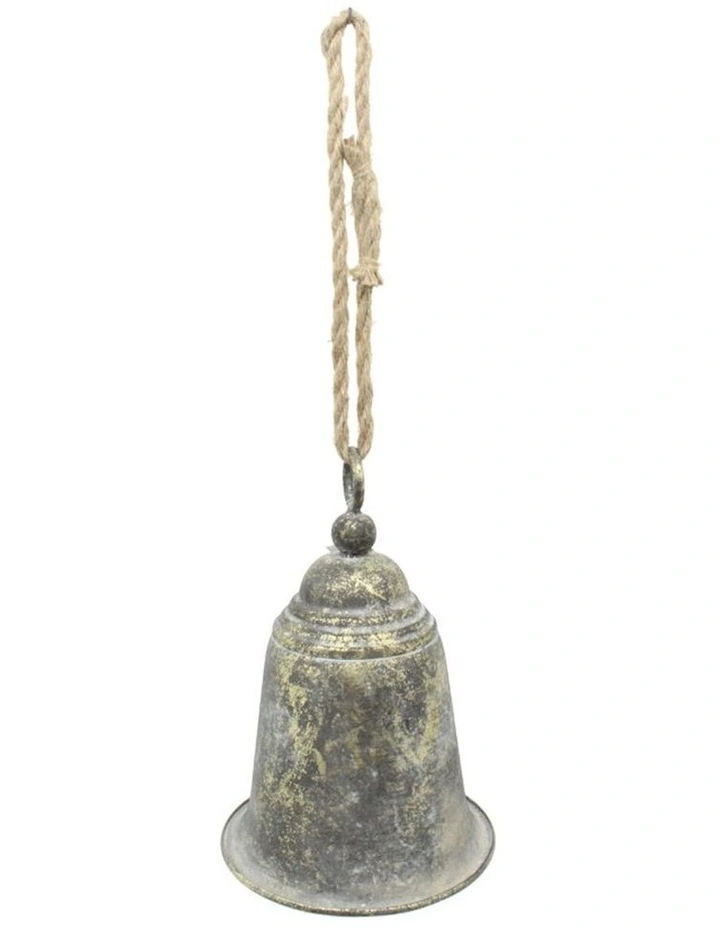 Large Hanging Bell with Rope in Rust image 1