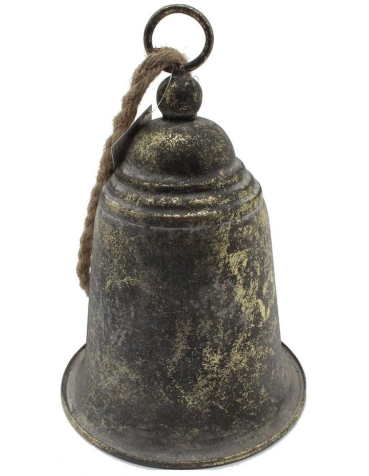 Large Hanging Bell with Rope in Rust image 2