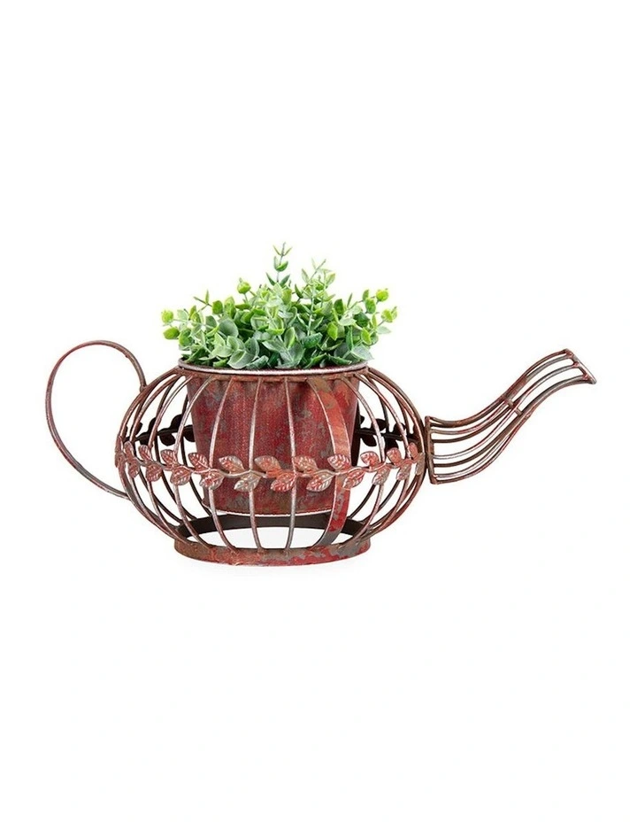 Antique Red Teapot Planter in Multi image 1